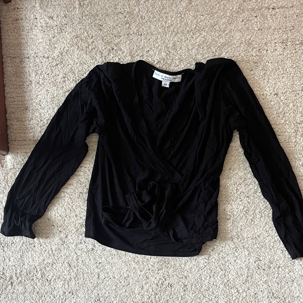 Black Long Sleeve Wrap Top